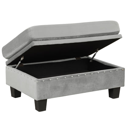 Modern Sectional Sofa With Storage Ottoman, L - Shape Couch With 2 Pillows And Cup Holders - Gray