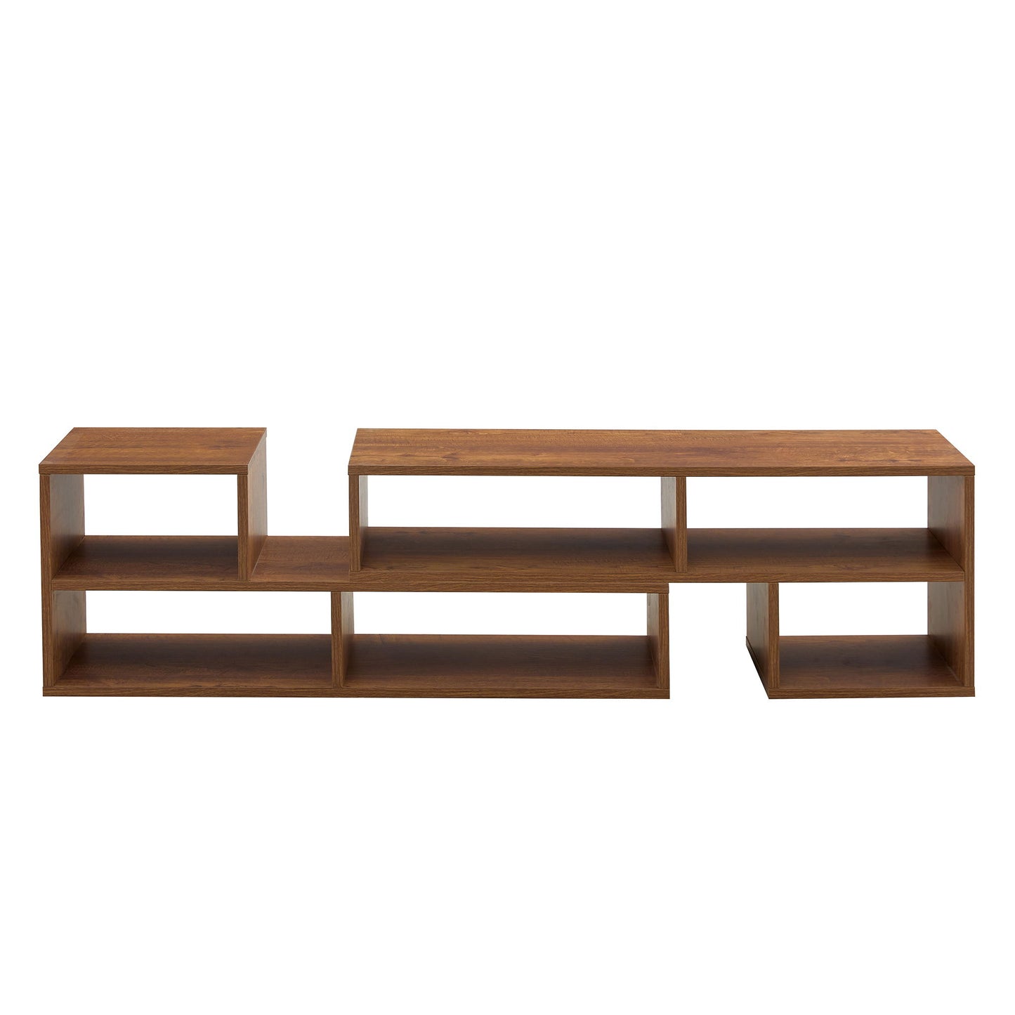 Modern 2 Piece Cube TV Stand With Open Storage, L Shaped Design - Walnut