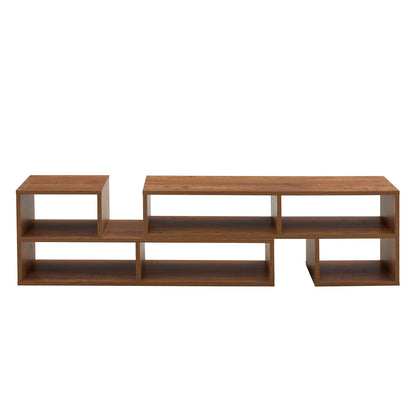 Modern 2 Piece Cube TV Stand With Open Storage, L Shaped Design - Walnut