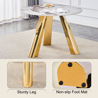 Stainless Steel Pattern Burning Stone Round Table Suitable For 2, 4 Or 6 People - Gold / White