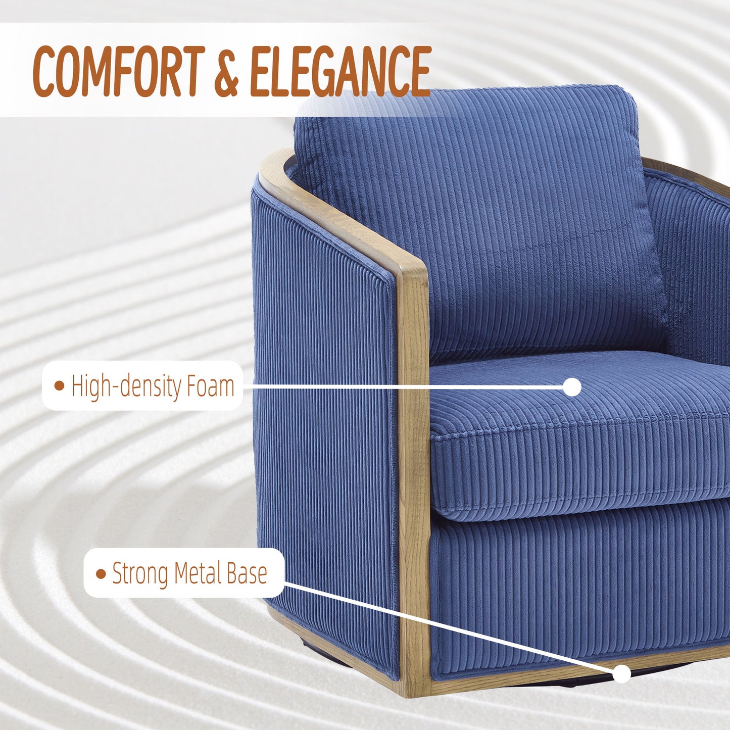 Swivel Barrel Chair, Comfortable Accent Sofa With 360 Degree Swivel For Living Room, Nursery, Office - Navy