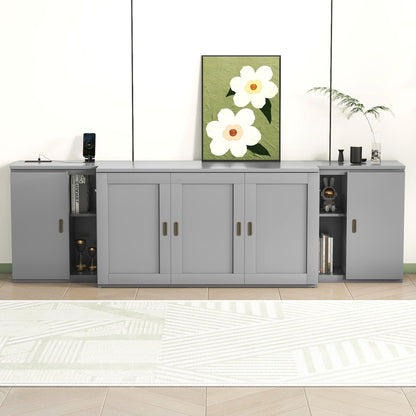 Queen Size Murphy Bed With Shelves, Cabinets And USB Ports - Gray