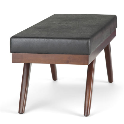 Chanelle - Mid Century Ottoman Bench - Distressed Black