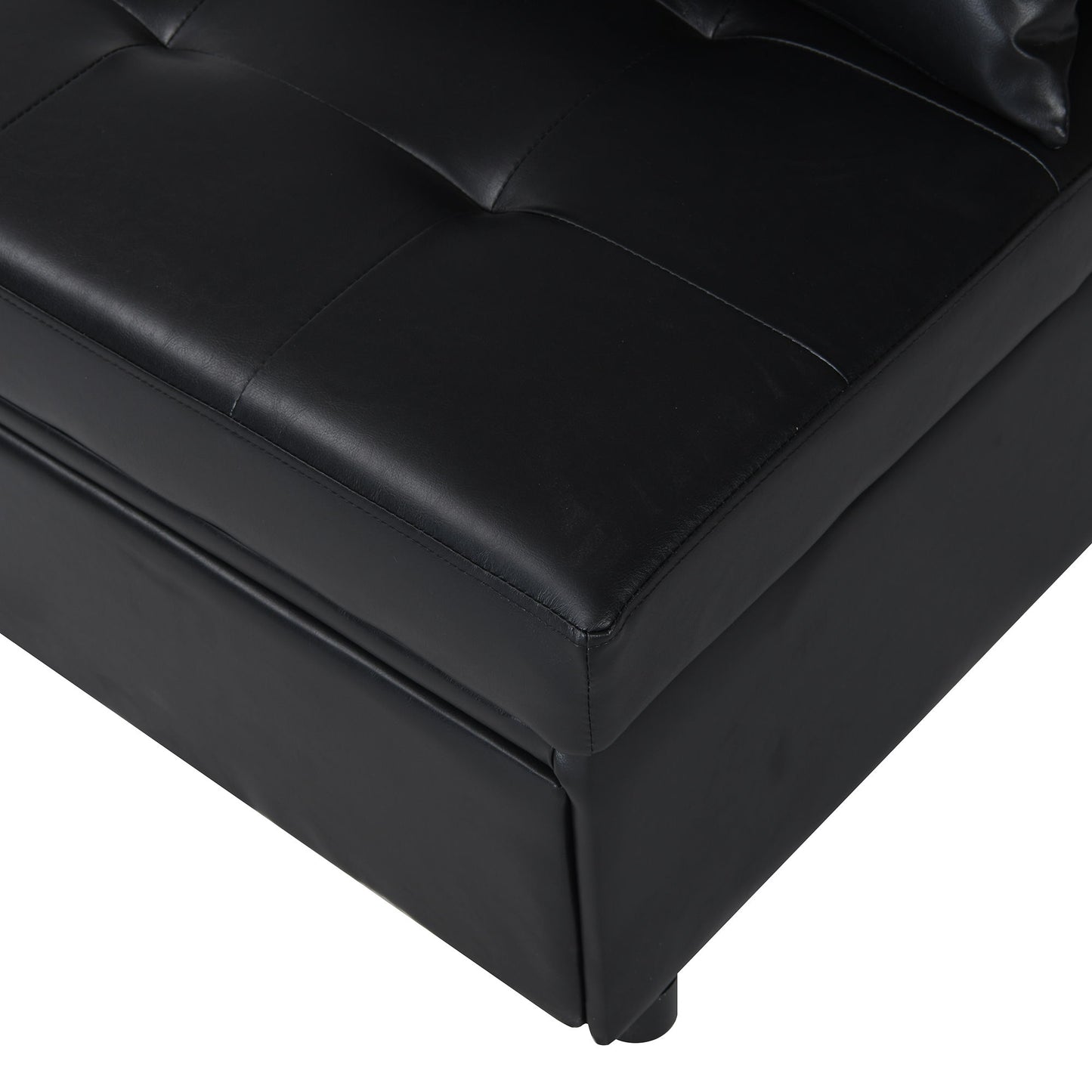 Folding Ottoman Sofa Bed Multi Functional Space Saving Design - Black