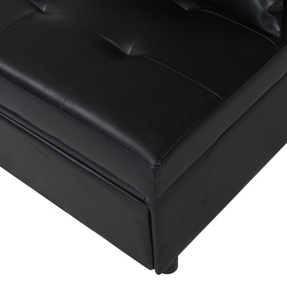 Folding Ottoman Sofa Bed Multi Functional Space Saving Design - Black