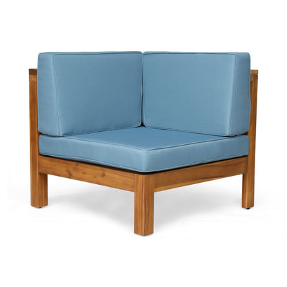 Oana - 2 Piece Love Seat Set, Acacia Wood Frame With Water Resistant Cushions - Blue