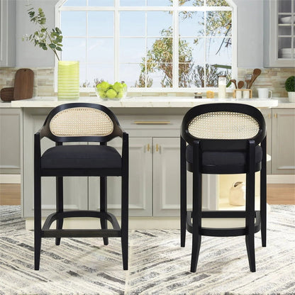 Americana - Mid-Century Modern Cane Back Bar Stool - Jet Black