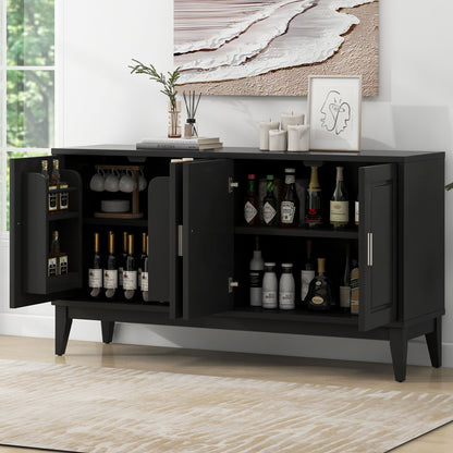 4 Door Sideboard Storage Cabinet With Door Shelf For Living Room And Dining Room, 2 Large Cabinets With Adjustable Shelf - Black