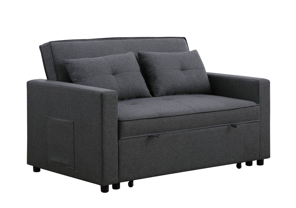 Zoey - Linen Convertible Sleeper Loveseat With Side Pocket - Dark Gray