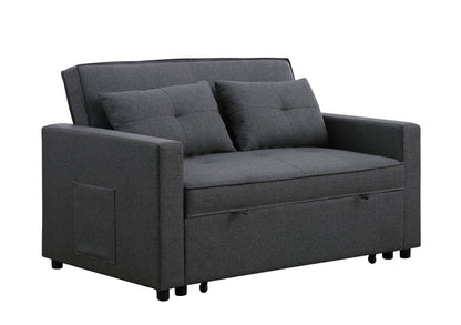 Zoey - Linen Convertible Sleeper Loveseat With Side Pocket - Dark Gray
