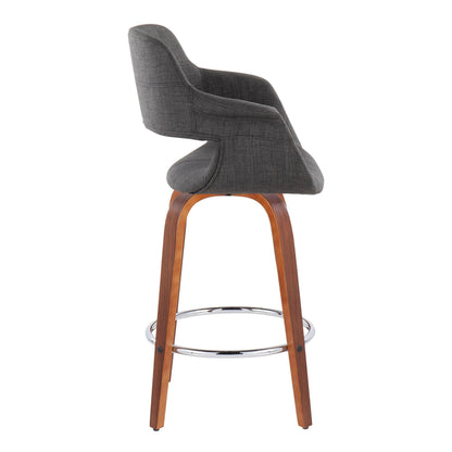 Vintage Flair - Mid-Century Modern Fixed Height Counter Stool With Swivel With Round Footrest (Set of 2) - Walnut / Charcoal