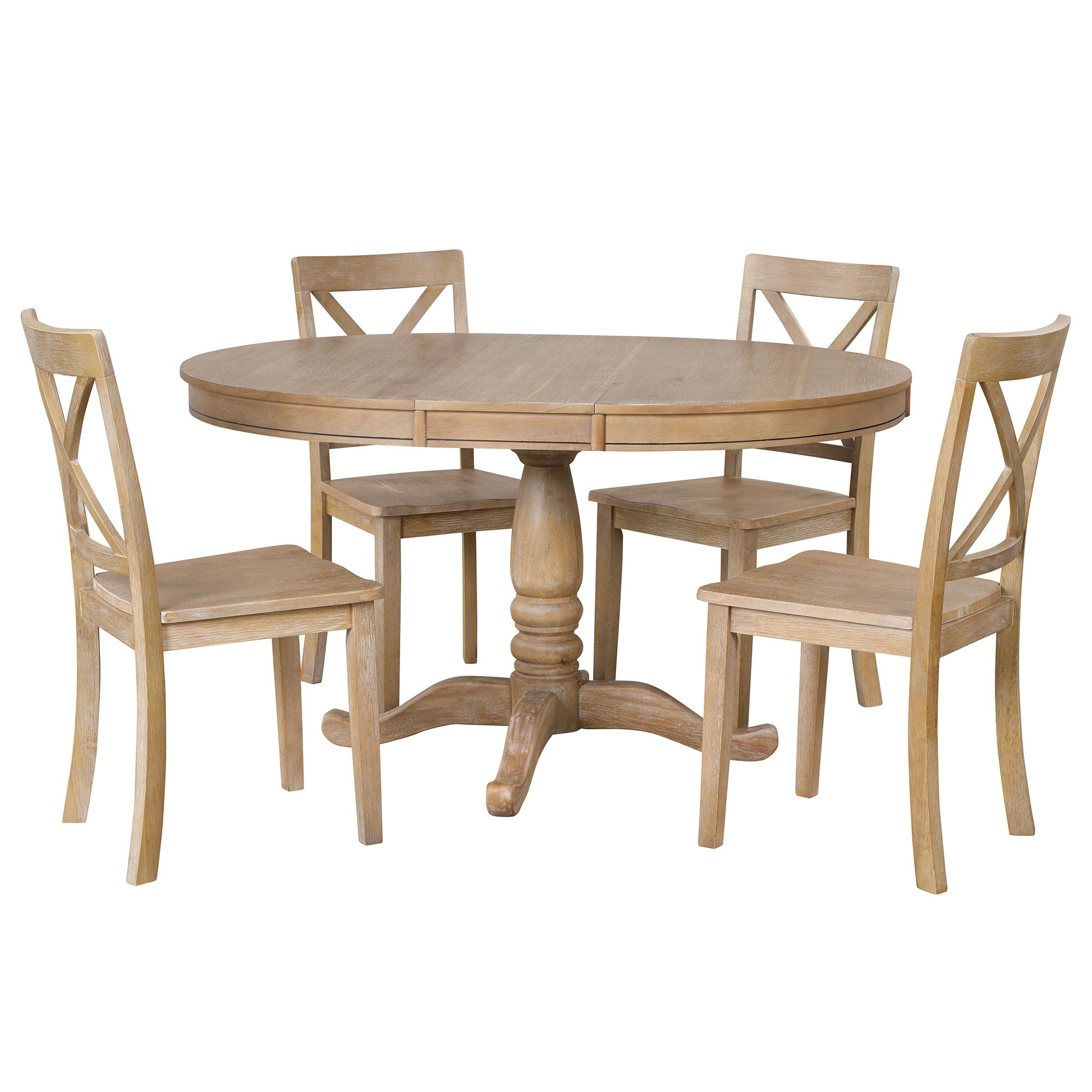 Modern Dining Table Set For 4, Round Table And 4 Kitchen Room Chairs, 5 Piece Kitchen Table Set For Dining Room, Dinette, Breakfast Nook - Natural Wood Wash