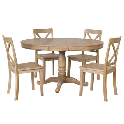 Modern Dining Table Set For 4, Round Table And 4 Kitchen Room Chairs, 5 Piece Kitchen Table Set For Dining Room, Dinette, Breakfast Nook - Natural Wood Wash
