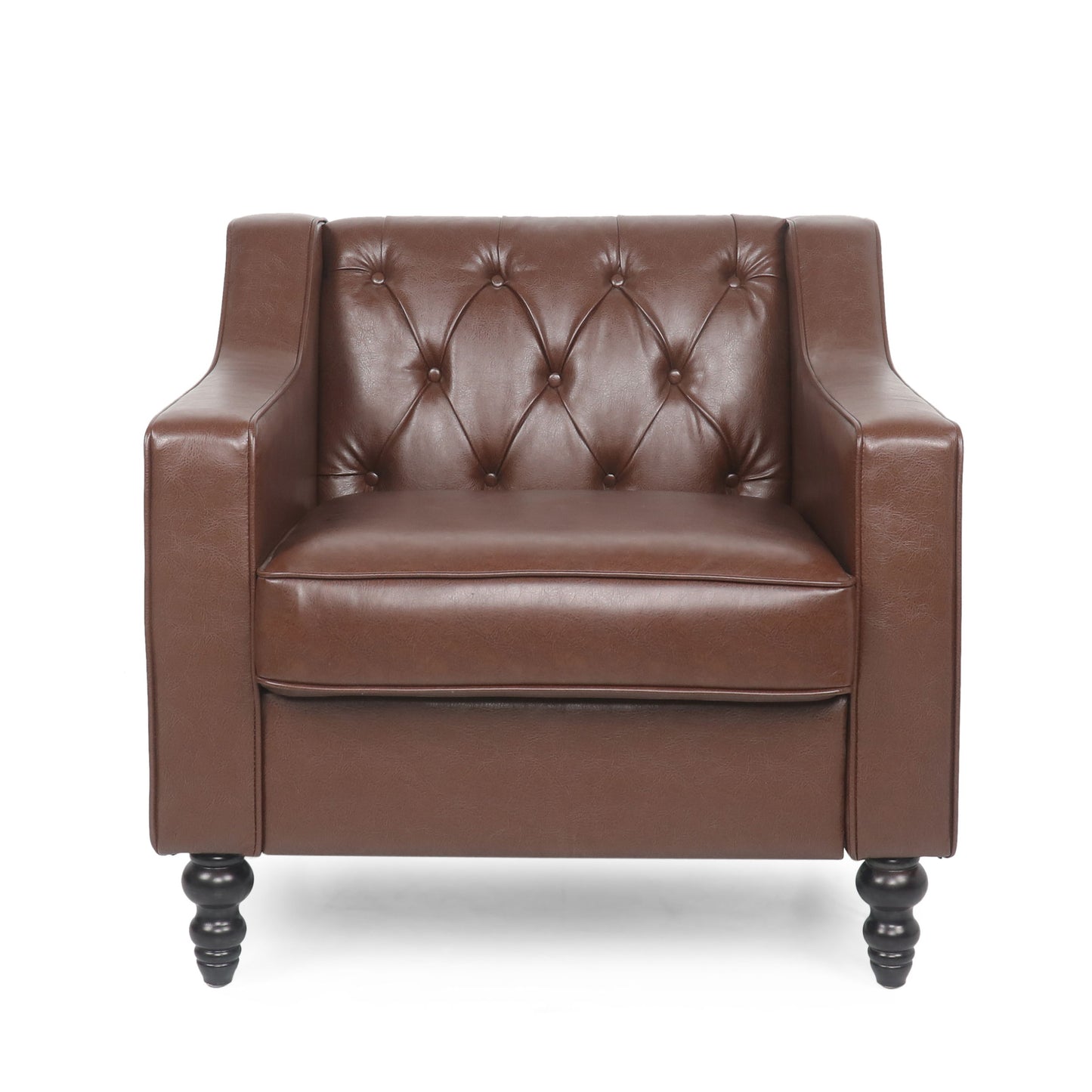 Contemporary Club Chair With Button Tufting And Birch Wood Legs - Dark Brown