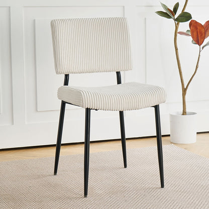 Modern Fabric Upholstered Dining Chair With Black Metal Legs (Set of 4) - Beige