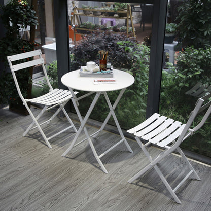 3 Piece Patio Bistro Set Of Foldable Round Table And Chairs - White