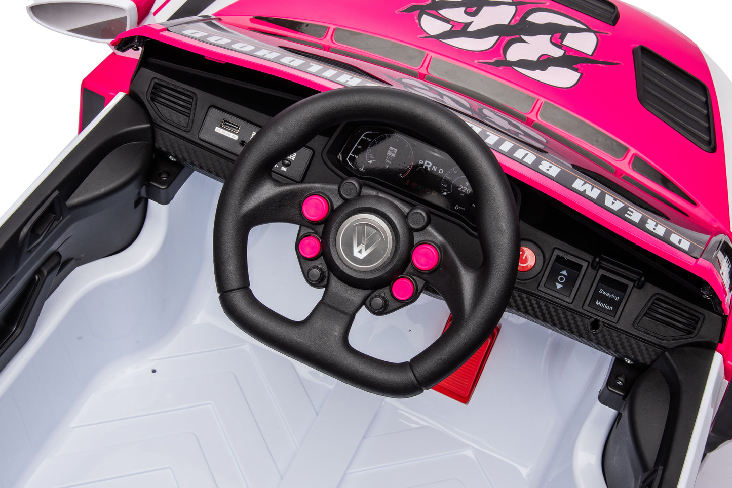 12V4A 20W*2 One Button Start, Forward And Backward, High And Low Speed, Music, Front Light, Power Display, Two Doors Can Open, 2.4G R / C, Seat Belt Four Wheel Absorber Kids Ride On Car - Pink