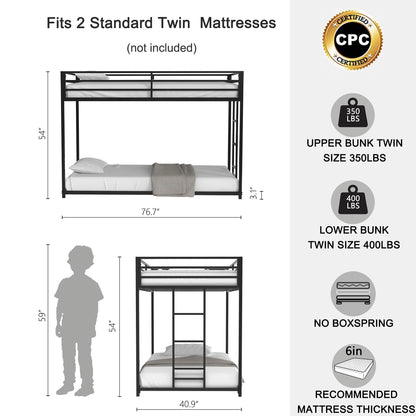 Adam - Twin Over Twin Bunk Bed - Black Metal