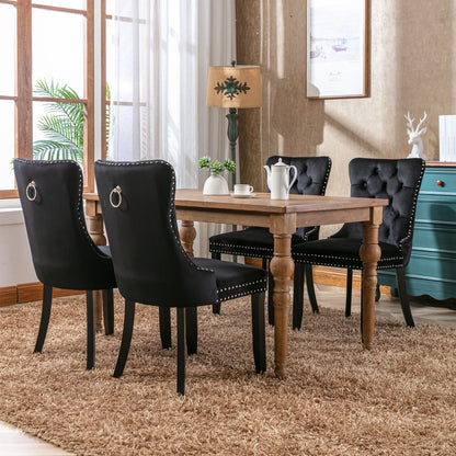 Nikki - Modern, High-End Tufted Solid Wood Contemporary Velvet Upholstered Dining Chair With Wood Legs Nailhead Trim (Set of 2) - Black