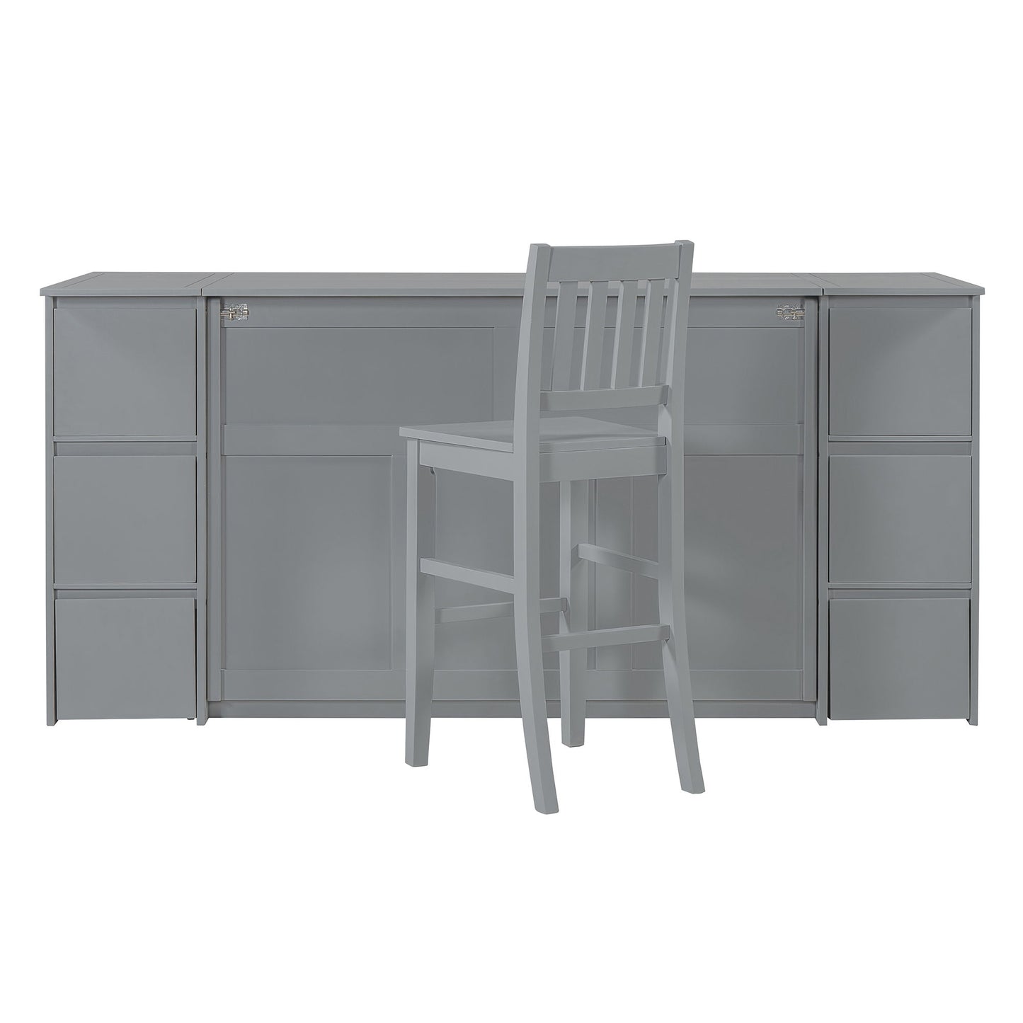 Full Size Murphy Bed With Drawers, Cabinets, And USB Ports - Gray