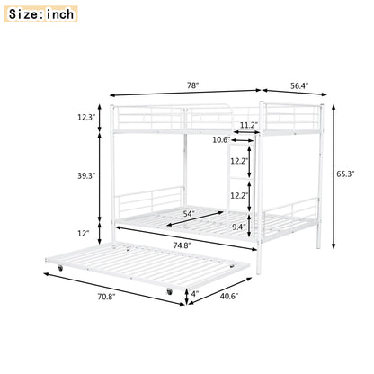 Full Over Full Metal Bunk Bed With Trundle - White