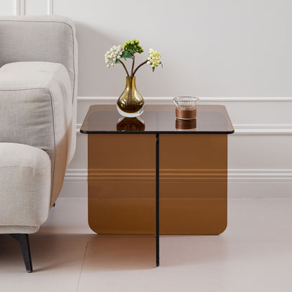 Tempered Brown Glass Sidetable, Small Tea Table Night Stand Tempered Glass Sofa Table - Brown