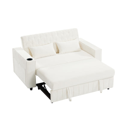 Pull Out Sofa Bed Convertible Couch Loveseat Sofa Modern Sleeper Sofa With Adjustable Backrest For Living Room - Beige