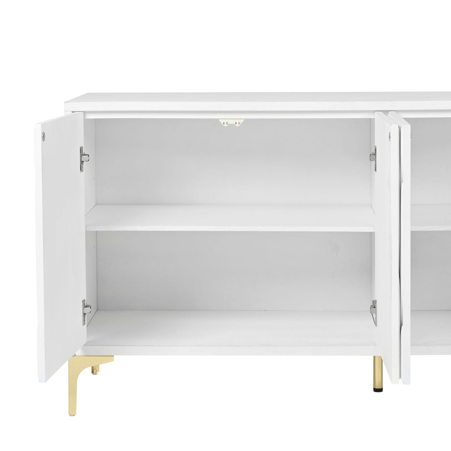 Creative Carved 4 Door Sideboard With Handleless Press To Open Design - White
