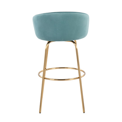 Claire - Contemporary / Glam Fixed Height Bar Stool Round Footrest (Set of 2) - Light Blue / Gold