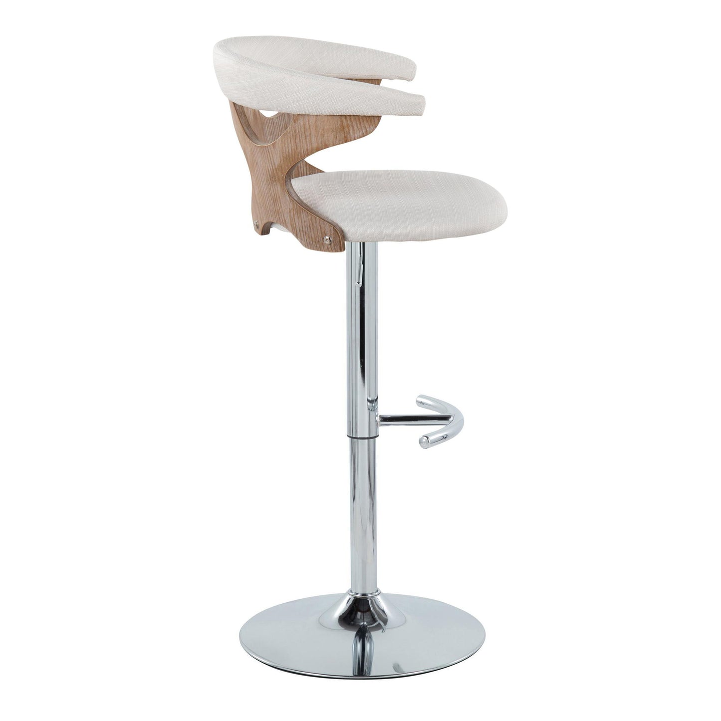 Gardenia - Contemporary Adjustable Barstool With Swivel With Rounded T Footrest (Set of 2) - Chrome / White Washed / Cream
