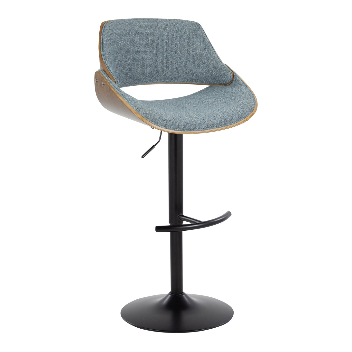 Fabrizzi - Mid-Century Modern Adjustable BarStool With Rounded T Footrest (Set of 2) - Walnut / Black / Blue