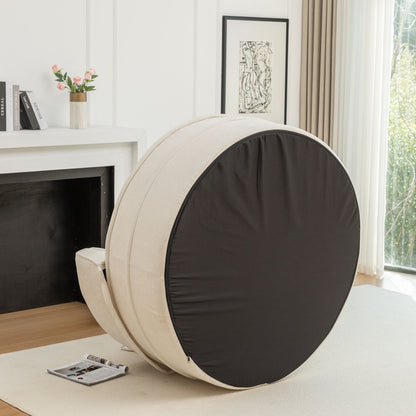 Modern Oversized Round Barrel Accent Chair With Ottoman Velvet Upholstered Lounge Armchair With 5 Pillows For Living Room Or Bedroom - Beige
