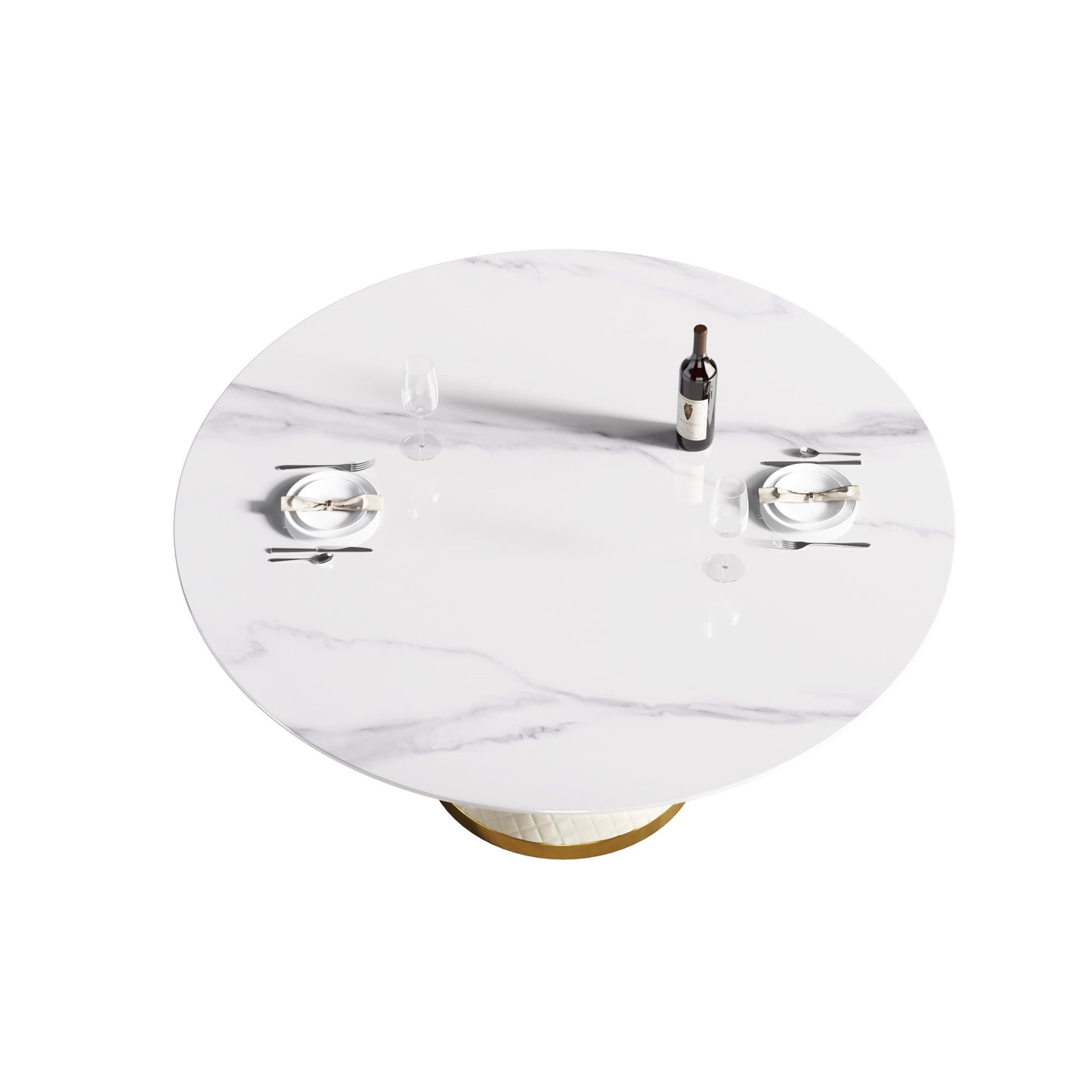 59.05" Modern Artificial Stone Round Carbon Steel Base Dining Table, Can Accommodate 6 People - White