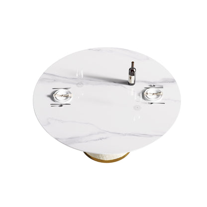 59.05" Modern Artificial Stone Round Carbon Steel Base Dining Table, Can Accommodate 6 People - White