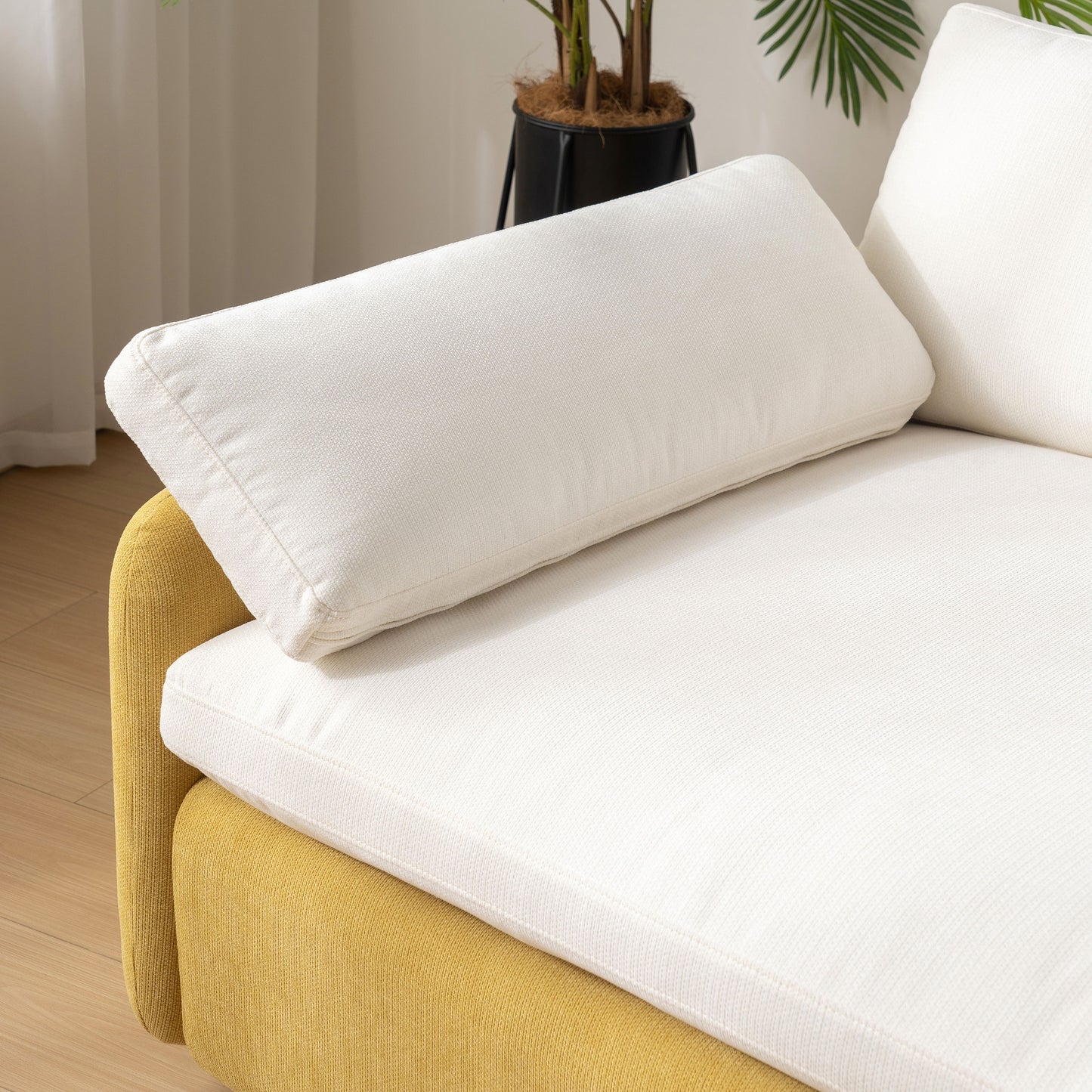 Oversized Single Sofa Chair Wide And Deep Seat, Modern Upholstered Comfy Blocking Couch Lounge With Pillows - Cream / Yellow