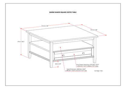 Warm Shaker - Square Coffee Table - Distressed Gray