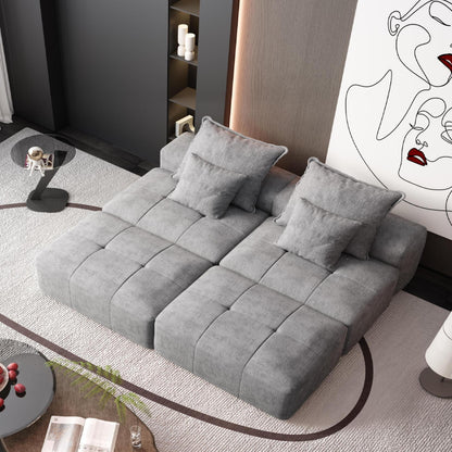 Modern Oversized Modular Sectional Sofa With 2 Ottoman And 2 Seat, Sparkling Chenille Fabric Soft Cushion Sofa With 4 Pillows, 4 Pieces Diy Combination Tufted Sofa, No Assembly Required - Gray