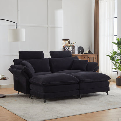 Modern Corduroy, Deep Seat Sectional Sofa With Ottomans, Comfortable Cloud Sofa - Black