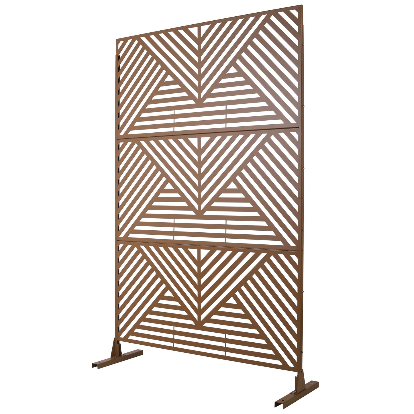 Freestanding Decorative Privacy Screen For Deck Balcony Patio, Metal Privacy Screen - Brown