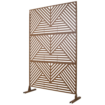 Freestanding Decorative Privacy Screen For Deck Balcony Patio, Metal Privacy Screen - Brown