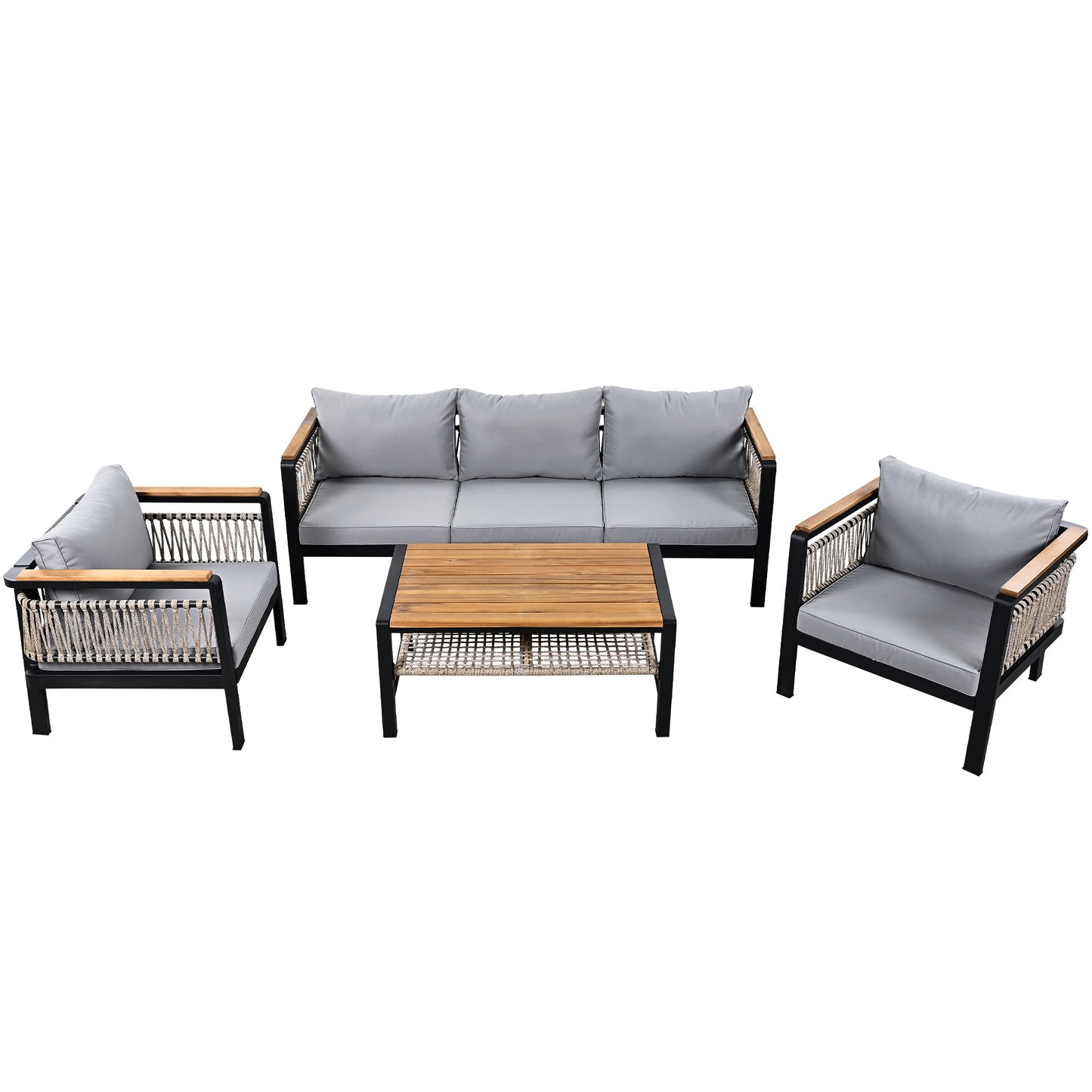 4 Pieces Outdoor Sectional Sofa Set 5 Person Patio Seating Group Outdoor Conversation Set With Cushions And A Coffee Table For Patios, Gardens, Or Balcony - Gray