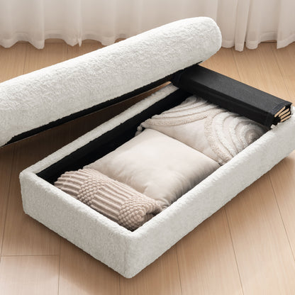 Oversized Chaise Lounge Indoor Rabbit Fur Sofa Bed With Storage Ottoman And Armrests Cup Holders With Deep Seat - Beige