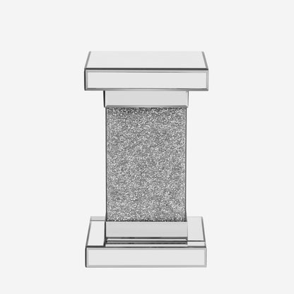 Square Mirrored End Table With Led Lights, Modern Side Table With Crushed Diamond For Living Room - Silver