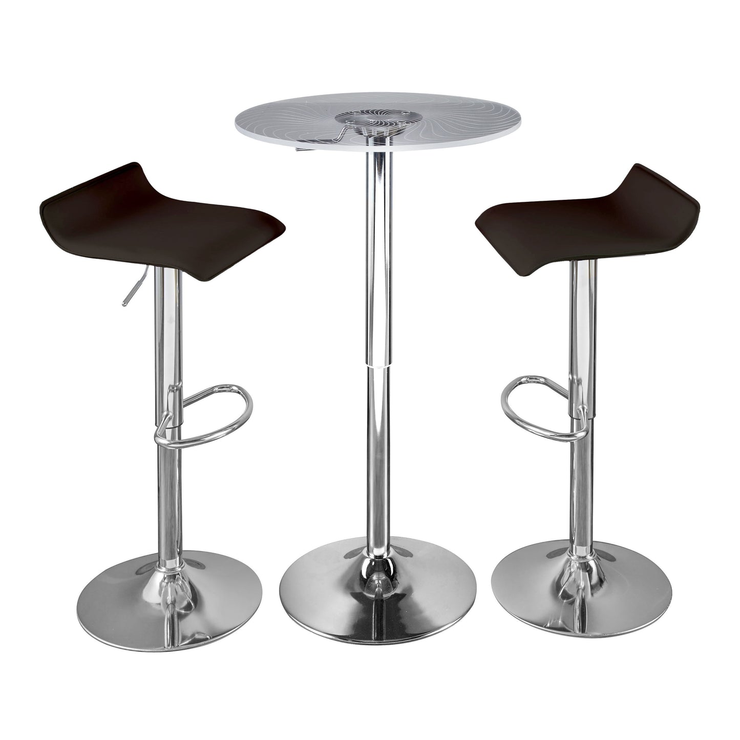 Spyra Ale - 3 Piece Contemporary Adjustable Bar With Light Up Set - Chrome / Clear / Brown