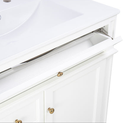 Freestanding 30" Bathroom Vanity With Sink, Soft Closing Door, Tip Out Drawer - White