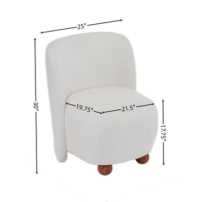 Modern Low Back Accent Chair, Upholstered Armless Living Room Chairs, Round Pine Wood Feet, For Small Living Spaces, Living Room - White
