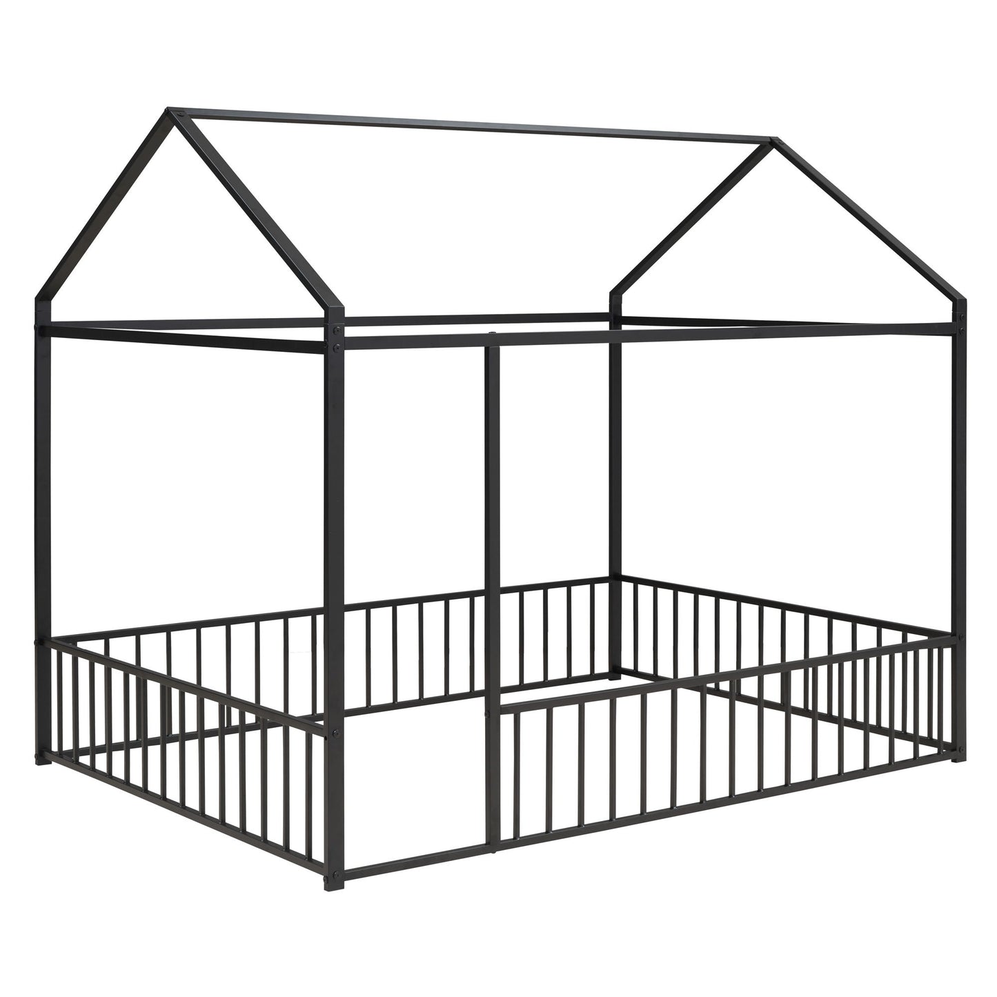 Full Size Bed House Bed Frame With Fence - Black