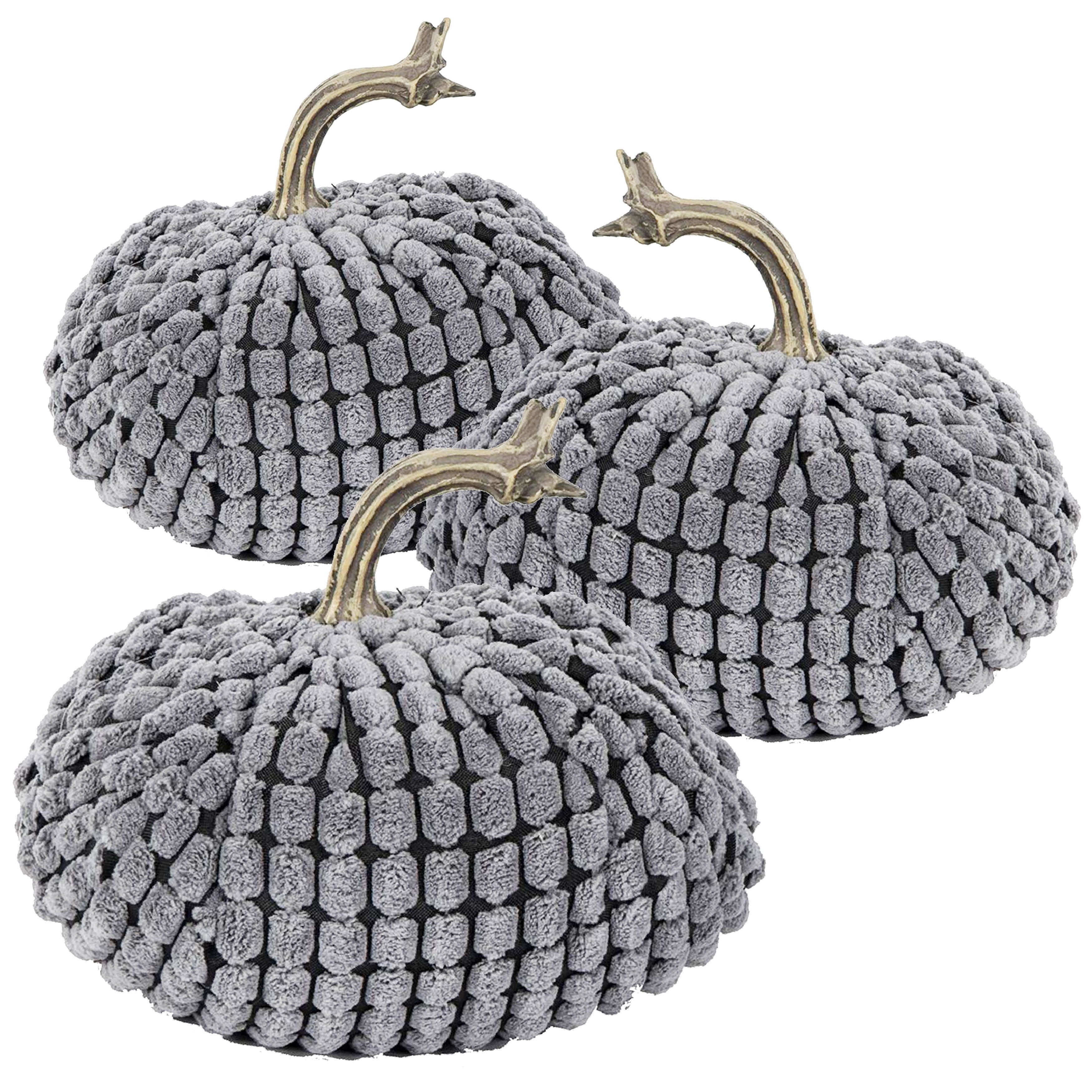 Chenille Weighted Pumpkin (Set of 3) - Gray