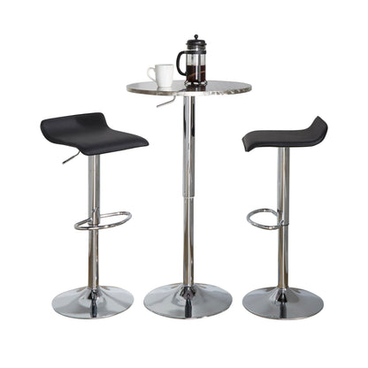 Ale - 3 Piece Bar Set Bistro Round Contemporary Adjustable Oval Footrest - Silver / Chrome - Black