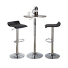 Ale - 3 Piece Bar Set Bistro Round Contemporary Adjustable Oval Footrest - Silver / Chrome - Black